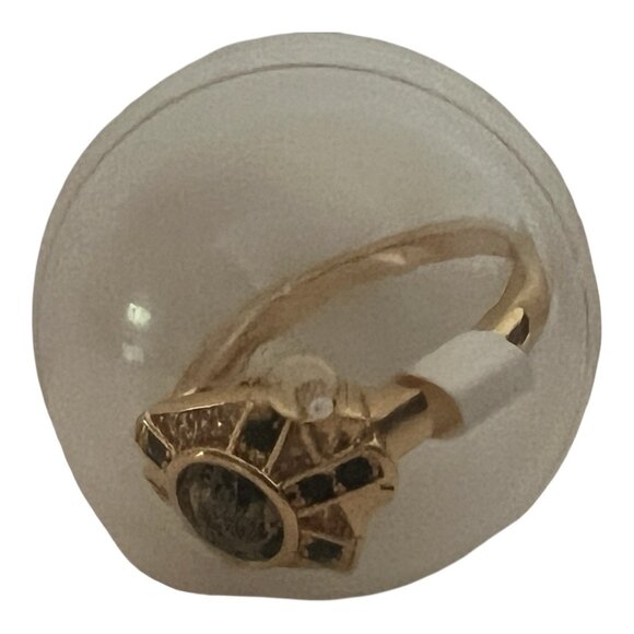 Gold-Tone Fragrant Jewels Ring Size 7 With Dark Center Stone & Accent Stones - Picture 8 of 8